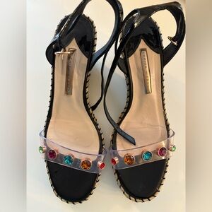 Sophia Webster Black Patent Leather And Dina Gem Embellished PVC Espadrille